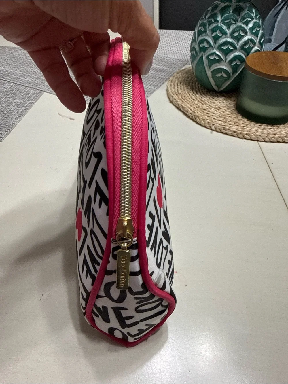 Juicy Couture Pink & White 'Love' Pattern Cosmetic Pouch
